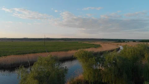 Quiet warm spring evening on the banks of the river Stock Footage 106340722