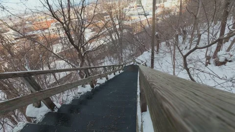 Quiet Winter Stairway Scene Stock Footage 323487513