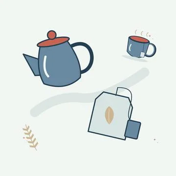Quiet winter tea ritual with a ceramic pot. Decorative flat vector compositio Stock Illustration