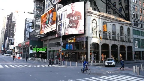 Quieted NYC Times Square Lockdown Pan Shot Stock Footage 127196828