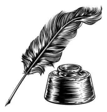 Writing Quill Feather Pen And Ink Well Stock Illustration