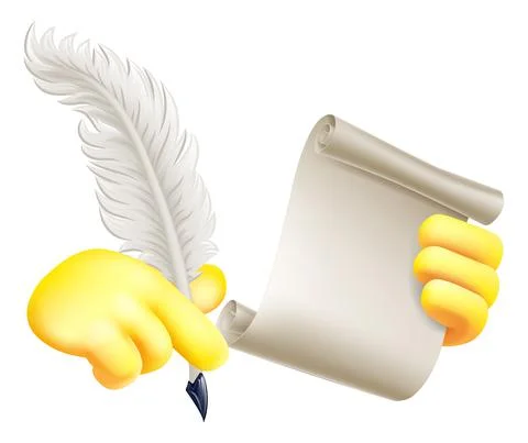 Quill Feather Pen Paper Scroll Emoji Cartoon Icon Ilustración de archivo
