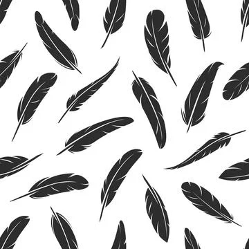 Quill feathers vector seamless pattern background Stock Illustration
