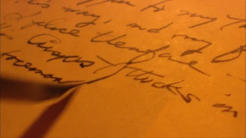 Quill &amp; Historical hand writes document on parchment Stock-Footage 90131571