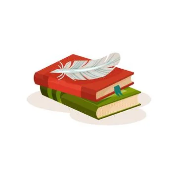Quill pen and stack of books, symbols of retro writing vector Illustration on a Stock Illustration