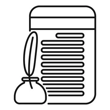 Quill pen, ink, and document outline icon Stock Illustration