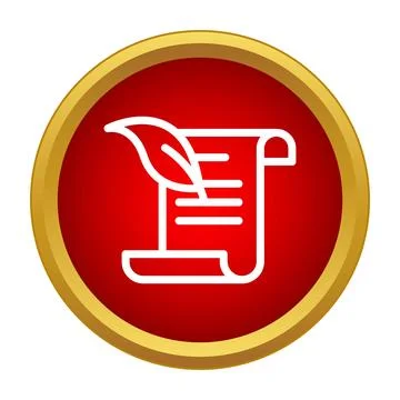 Quill pen writing on historical scroll document icon Stock Illustration
