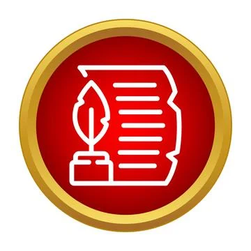 Quill pen writing on parchment document icon Illustrazione stock