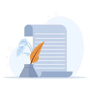 Quill Writing Concept On Object Icon. Isolated Premium Vector Paper Education. Stock Illustration