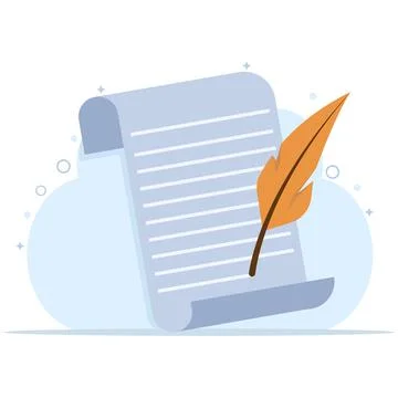 Quill Writing Concept On Object Icon. Isolated Premium Vector Paper Education. Stock Illustration