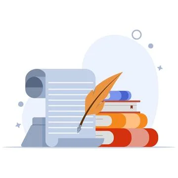 Quill Writing Concept On Object Icon. Isolated Premium Vector Paper Education. 스톡 일러스트