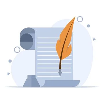 Quill Writing Concept On Object Icon. Isolated Premium Vector Paper Education. Stock Illustration