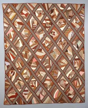 Quilt, Contained Crazy pattern 1872 Nancy Doughty The diamond-shaped Crazy .. Stock Photos