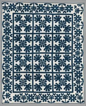 Quilt, Oak Leaf pattern ca. 1860 American The plain white cotton fabric top.. Stock Photos