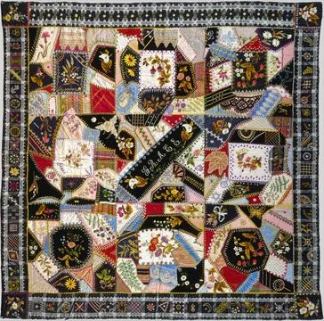 Quilt (or decorative throw), Crazy pattern ca. 1877 Tamar Horton Harris Nor.. Stock Photos