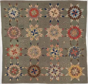 Quilt, Star of Bethlehem pattern variation ca. 183750 Ellen Morton Littlejo.. Stock Photos