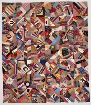 Quilt Top, Crazy pattern ca. 1885 American By the mid-1880s, crazy quilts w.. Stock Photos