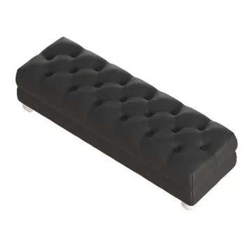 Quilted black leather rectangular bench on an isolated background. 3d rendering Illustrazione stock