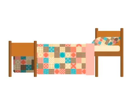Quilted Blanket on bed. Patchwork Quilt. Hands made blanket. Vector illustrat 스톡 일러스트