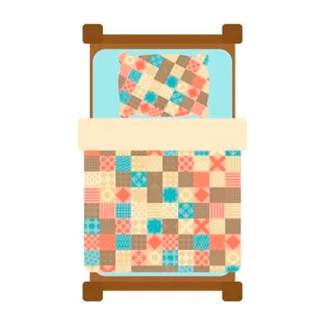 Quilted Blanket on bed. Patchwork Quilt. Hands made blanket. Vector illustrat 스톡 일러스트