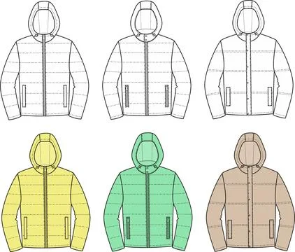 Quilted warm jacket with hood. Stock Illustration