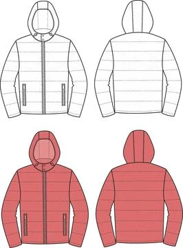 Quilted warm jacket with hood. Stock Illustration