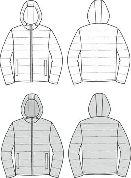 Quilted warm jacket with hood. Stock Illustration
