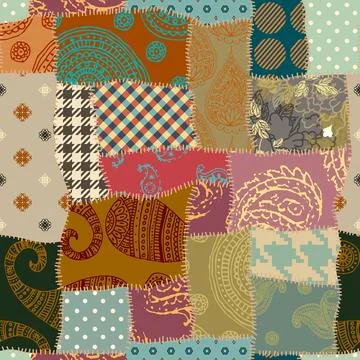 Quilting design patchwork pattern with natural khaki colors. Vector pattern. 库存插图