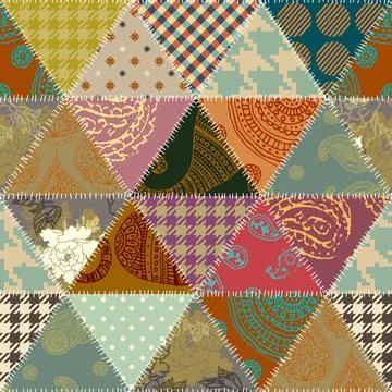 Quilting design patchwork pattern with natural khaki colors. Vector pattern. イラスト素材