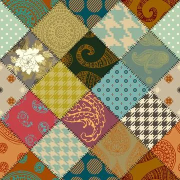 Quilting design patchwork pattern with natural khaki colors. Vector pattern. 스톡 일러스트