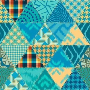 Quilting design patchwork pattern with teal colours. Vector pattern. Stockillustratie