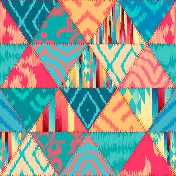 Quilting design patchwork pattern in traditional ikat style. Vector pattern. Illustrazione stock