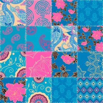 Quilting design patchwork plaid pattern pink colours. Vector pattern. Stock Illustration