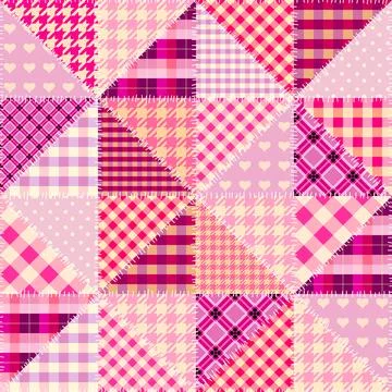 Quilting design pink patchwork plaid pattern pink colours. Vector pattern. Stock Illustration