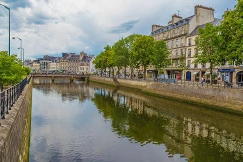 Quimper, France. Odet river embankment in the city center Stock Photos