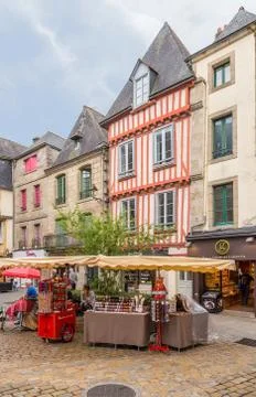 Quimper, France. Picturesque old buildings on Kereon Street Stock Photos