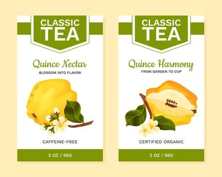 Quince Fruit Tea Label Design with Ripe Crop Vector Template Stock Illustration