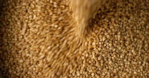 Quinoa falling and rotating in slow motion. Extreme close up top view, shot on Stock Footage 107395254