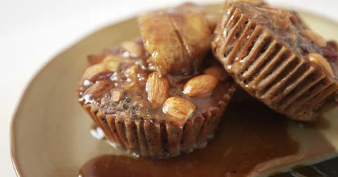 Quinoa Muffins Savory Breakfast Dessert with Banana &amp; Almonds Stock Footage 51342829