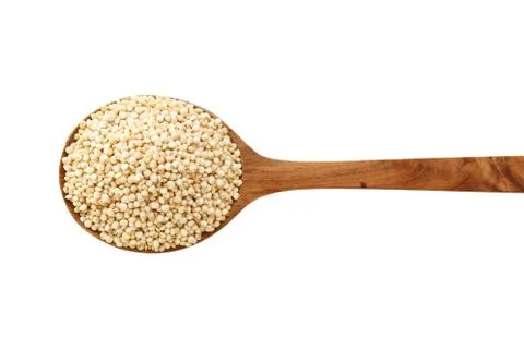 Quinoa in spoon isolated on white background top view Stock Photos