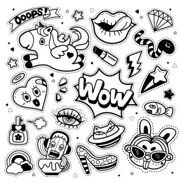 Quirky Cartoon Patch Badges Stock Illustration