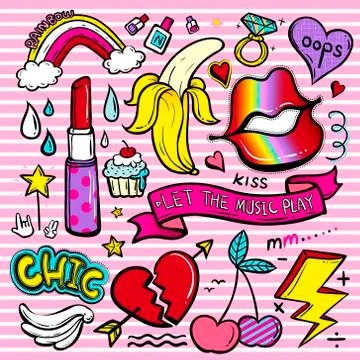 Quirky Cartoon Patch Badges Stock Illustration
