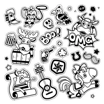 Quirky Cartoon Patch Badges Stock Illustration