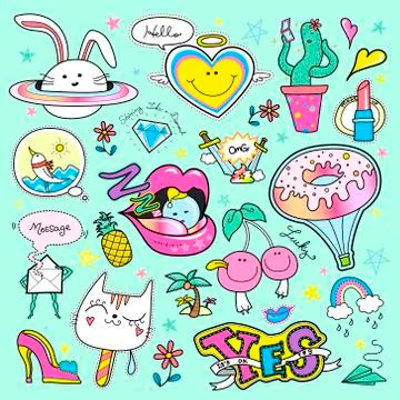 Quirky Cartoon Patch Badges Stock Illustration