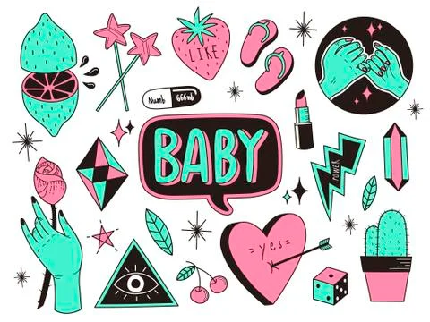 Quirky Cartoon Patch Badges Stock Illustration