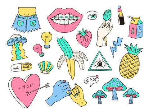Quirky Cartoon Patch Badges Stock Illustration
