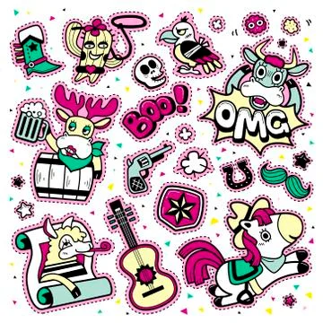 Quirky Cartoon Patch Badges Stock Illustration