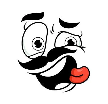 Quirky happy expression face with moustache Illustrazione stock