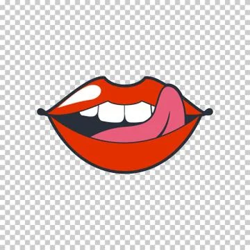 Quirky lips. Vector patch, sticker isolated on a transparent background. Cool Stock Illustration