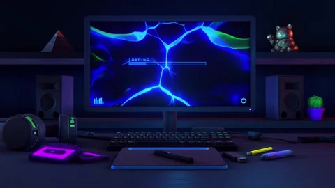 Quirky Studio Desk at Night Stock Footage 277211019